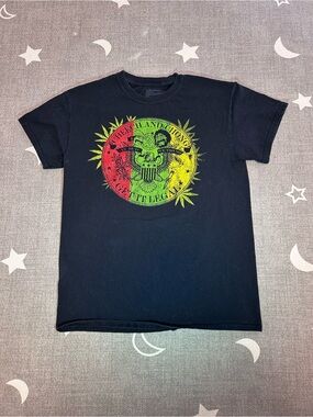 Black Cheech and Chong graphic tee with rasta design.